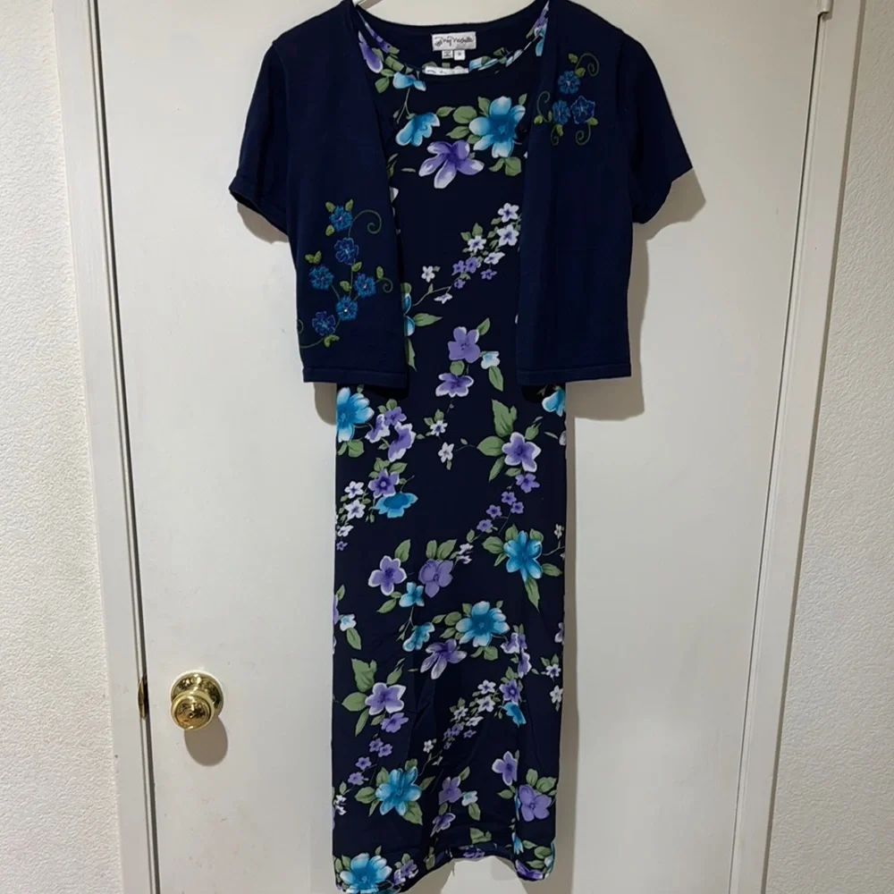 Floral Navy Dress with Cardigan